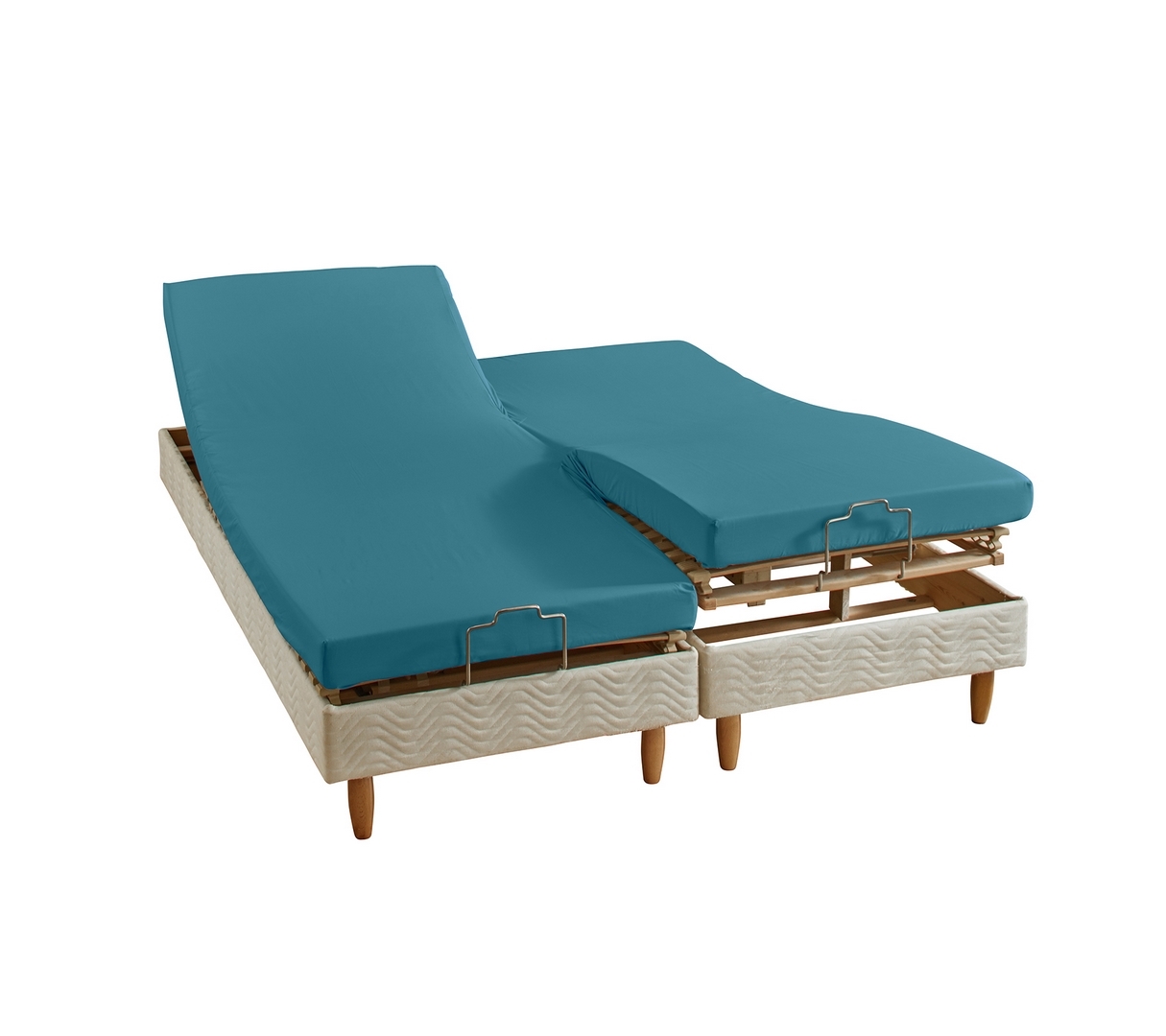 DRAP HOUSSE 4 TÊTES UNI SATIN BLEU PAON 