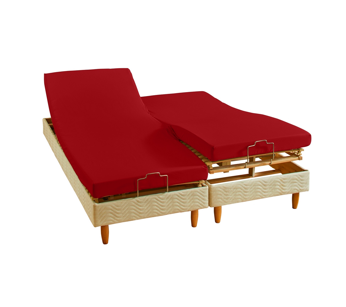 DRAP HOUSSE 4 TÊTES UNI SATIN ROUGE OPERA 