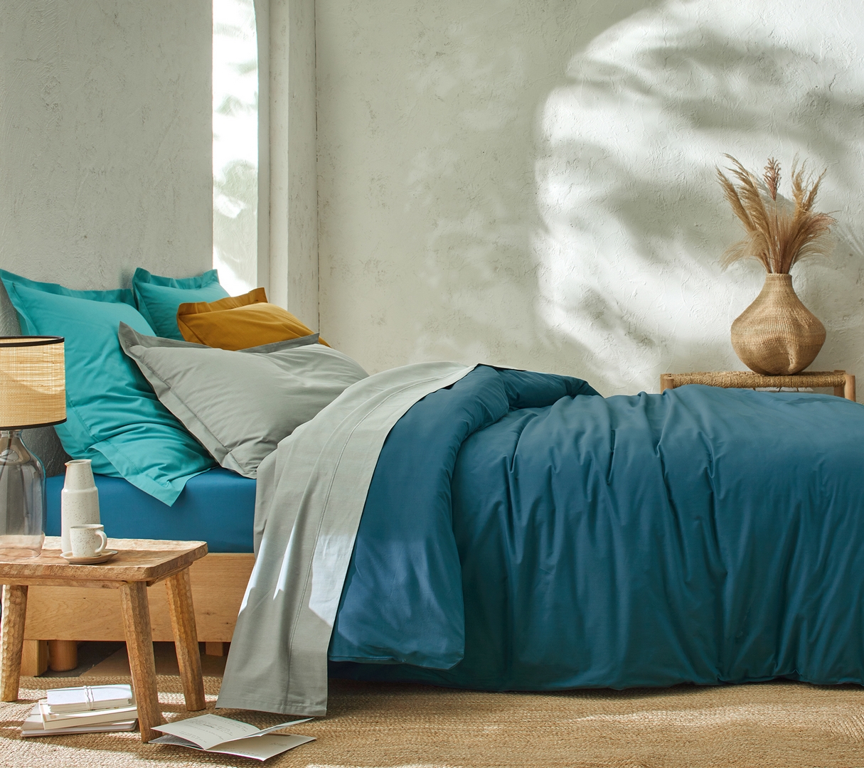 DRAP HOUSSE UNI PERCALE BLEU CANARD 