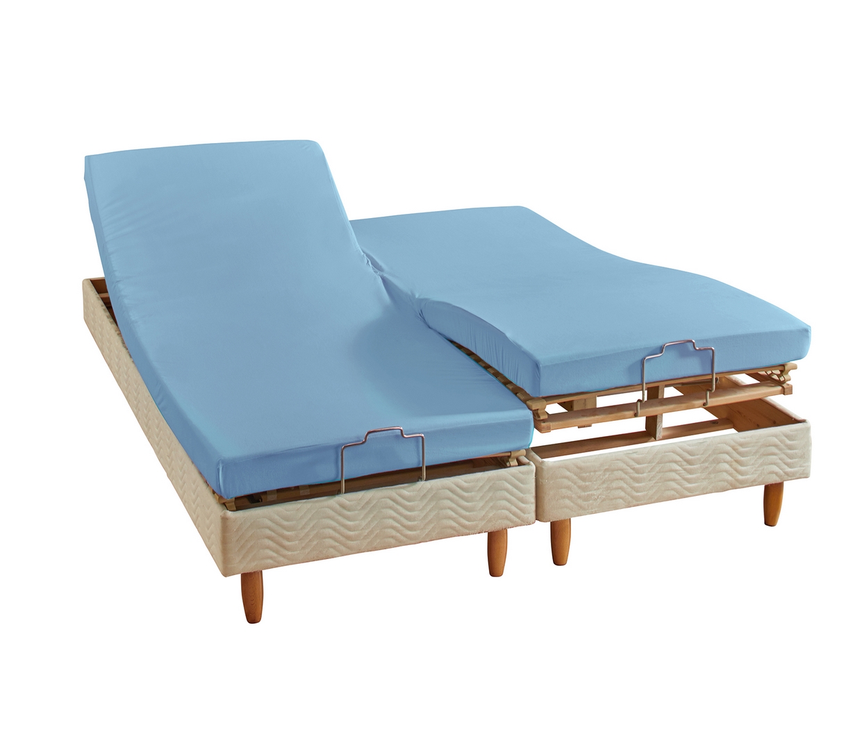DRAP HOUSSE 4 TÊTES UNI COTON EXTENSIBLE BLEU CIEL 